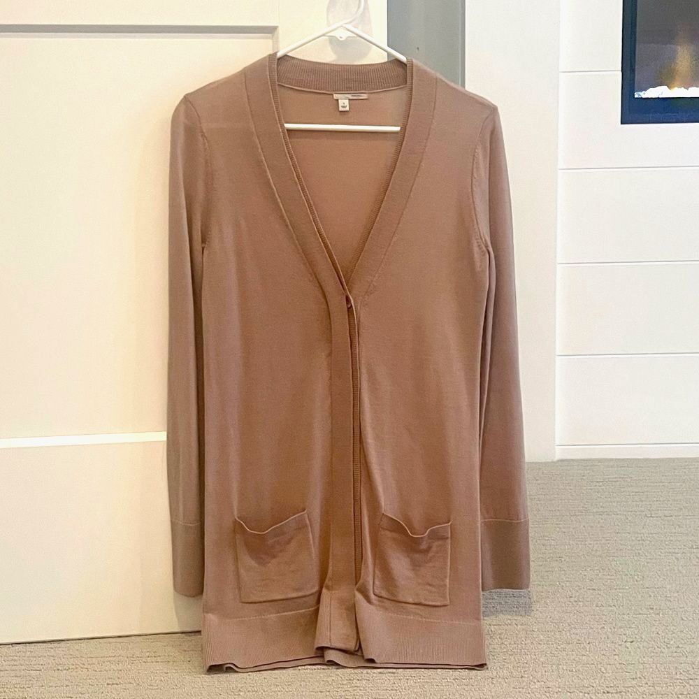 HALOGEN by Nordstrom Double-Layer Trim Cardigan in Dusty Pink Sz Small